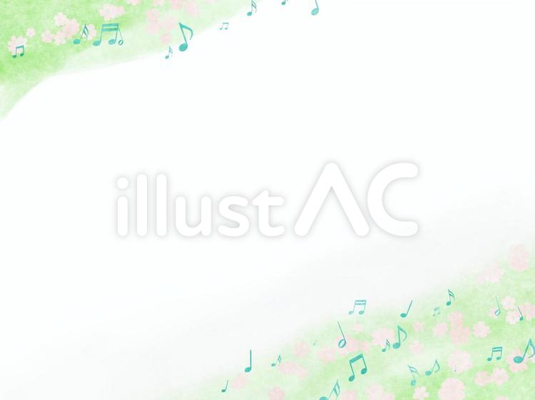 音符と桜のグリーンの水彩風フレーム。緑色 グリーン,音符,桜のイラスト素材