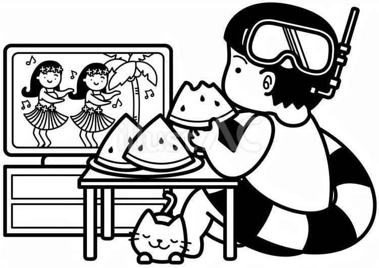 ひとり夏休み-1c 夏休み,水中眼鏡,浮き輪のイラスト素材