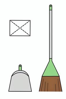 掃除道具3点（緑） ほうき,ちりとり,雑巾,掃除道具,掃除グッズ,掃除用品,大掃除,年末,12月,掃除のイラスト素材