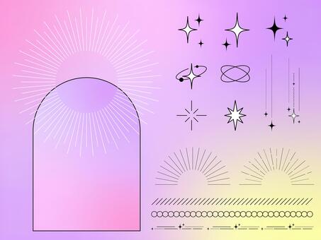 きらめきあしらいセット_ピンク セット,あしらい,キラキラ,きらめき,輝き,光,スパークル,サンバースト,集中線,放射のイラスト素材