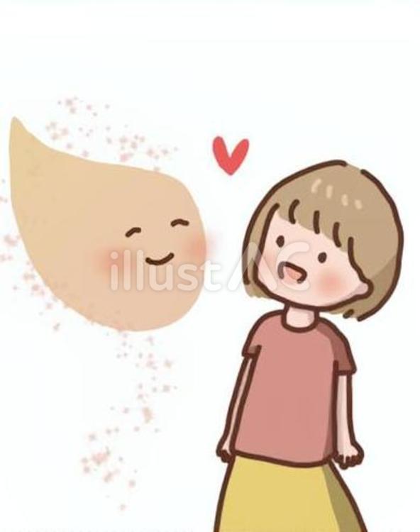 たましいと会話する、かわいい女の子 たましい,会話,笑顔のイラスト素材
