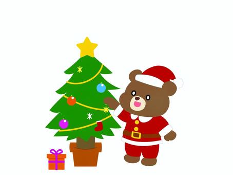 くまとクリスマスツリー くま,サンタ,クリスマスのイラスト素材
