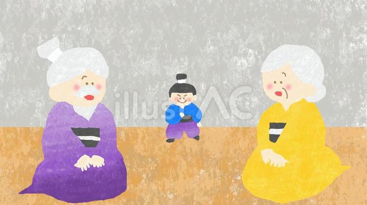 一寸法師の絵本の世界♪page2 一寸法師,おじいさん,おばあさんのイラスト素材