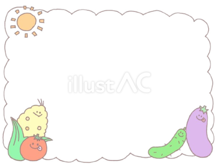 かわいい夏野菜のフレーム・枠 夏野菜,野菜,夏のイラスト素材