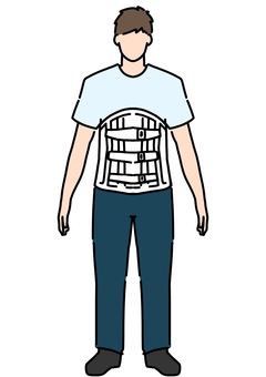 腰仙椎装具をつけた男性　カラー 腰仙椎装具,男性,コルセット,整形外科,治療,固定,正面,患者,カラーのイラスト素材