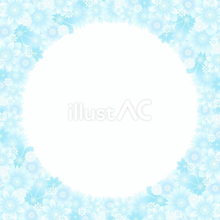 水色の花の正方形のフレーム 白背景,可愛い,フレームのイラスト素材