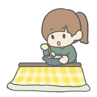 こたつで食事をする女の子 女の子,人物,かわいい,ワンポイント,こたつ,食事,温かいのイラスト素材