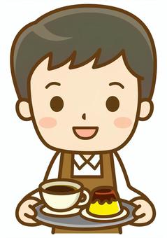 珈琲を運ぶカフェの男性店員 カフェ,喫茶店,レストラン,飲食店,飲食業,ウェイター,店員,従業員,スタッフ,男性のイラスト素材