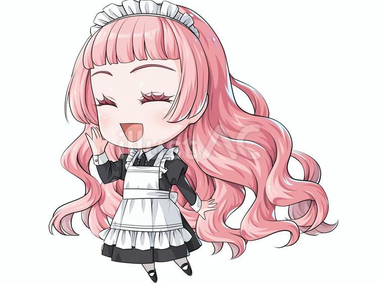 屈託なく笑うピンクの髪のクラシックメイド メイド,メイド服,エプロンのイラスト素材