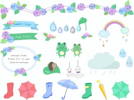 Rainy season frame and illustration set, JPG, PNG 및 AI Rainy season frame and illustration set, 雨季, 框架, 色帶, JPG, PNG 및 AI