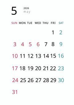 2026年5月カレンダー_縦長 2026年5月カレンダー_縦長 5月,カレンダー,2026,令和8年,スケジュール,2026年,月間カレンダー,2026年カレンダー,日曜始まり,シンプルのイラスト素材