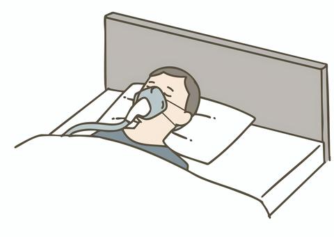 病室で酸素マスクをつける男性 酸素マスク,呼吸器,病院,病室,入院,患者,病人,男性,寝る,ベッドのイラスト素材