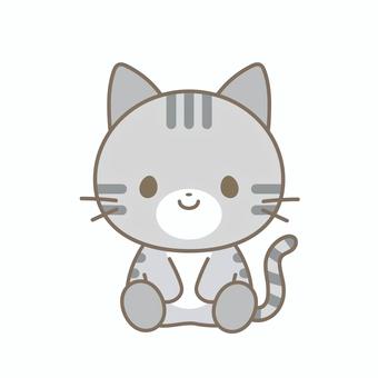 おすわりしているサバトラ猫のイラスト 猫,ねこ,動物,生き物,かわいい,シンプル,ベクター,おすわり,ゆるい,しましまのイラスト素材