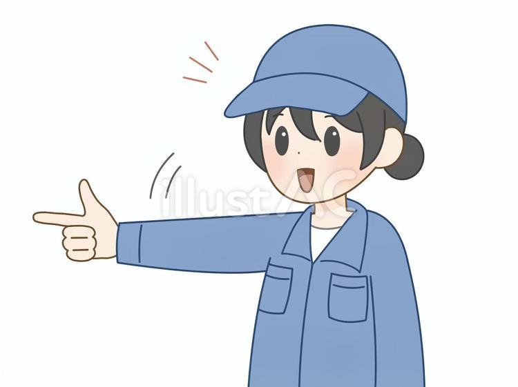 指差し確認をする作業着の女の人 女の人,作業着,指差し確認のイラスト素材