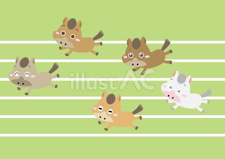 走る馬キャラクターたちのレース 干支,馬,白馬のイラスト素材