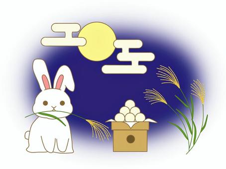 Illustration, the moon viewing, full night, rabbit, 