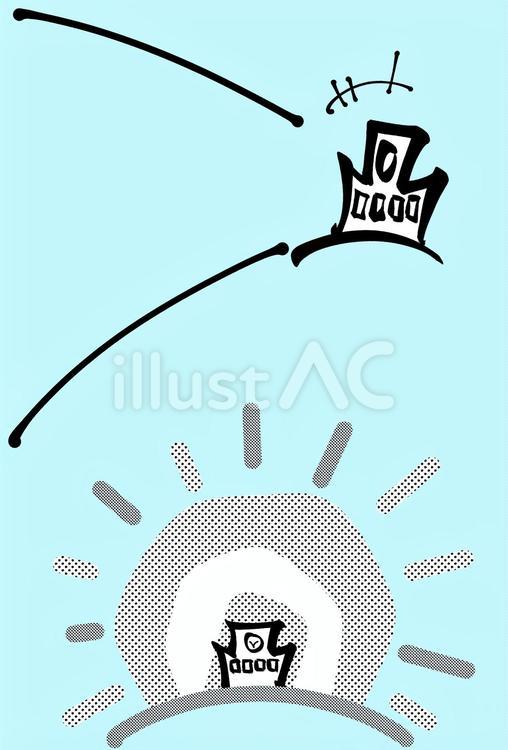 学校とセリフ線と太陽の飾り　モノクロ 学校,校舎,セリフのイラスト素材