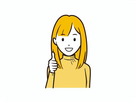 グッドサインの笑顔のニットセーター女性 グッド,女性,女の子,ニット,セーター,笑顔,カジュアル,冬服,秋,okのイラスト素材