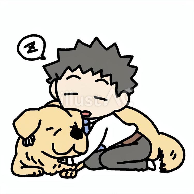 大型犬を抱いて眠る男性 男性,大型犬,抱くのイラスト素材