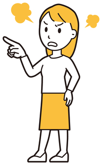  ロングヘア女性(黄)-034-全身 怒る,女性,女の子,人物,かわいい,激怒,指,さす,指差し,指差すのイラスト素材
