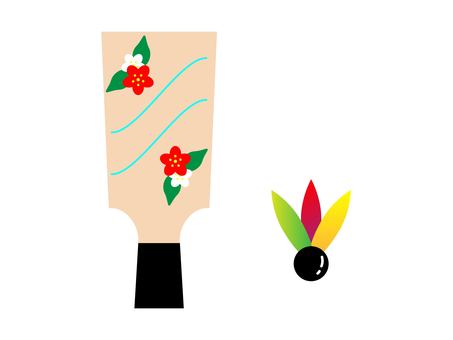 羽子板＿羽根 羽子板,羽根,羽根突き,正月,遊び,レトロ,和風,梅,花,葉のイラスト素材