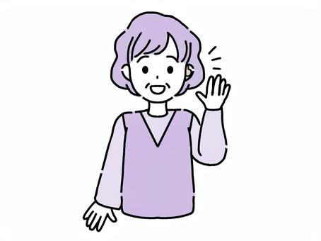 補聴器をつけたおばあさん02 補聴器,おばあさん,女性,耳,難聴,聴こえる,喜ぶ,笑顔,年配,高齢者のイラスト素材