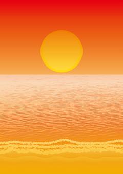 夕方ビーチ　 夕日,夕方,夕焼け,海,波,水面,砂浜,ビーチ,自然,風景のイラスト素材