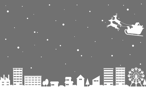 可愛い街とサンタクロース クリスマス,冬,雪,サンタクロース,トナカイ,そり,街,家,ビル,オフィスのイラスト素材