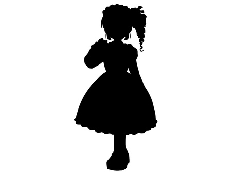 サイド縦ロールのロリータ女の子シルエット 女の子,シルエット,少女,女性,立ち絵,trpg,全身,人物,黒,ロリータのイラスト素材