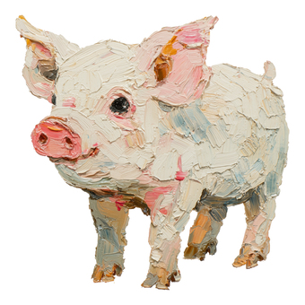 厚塗りタッチのかわいいブタ 豚,子ブタ,動物,家畜,かわいい,厚塗り,絵の具風,アナログ風,手描き,ゆるいのイラスト素材