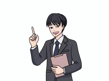 資料を持って指差しするスーツ姿の男性 資料,書類,指差し,案内,スーツ,男性,ビジネス,笑顔,笑う,説明のイラスト素材