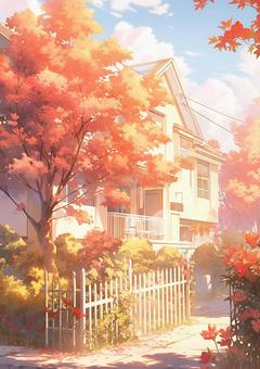 Illustration, landscape, residential area, beautiful, 