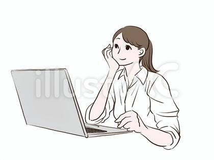 パソコンで仕事中に別のことを考える女性