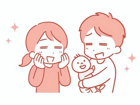 我が子を幸せそうな顔で見つめる夫婦 家族,赤ちゃん,親子,子供,夫婦,子育て,ファミリー,笑顔,母親,ママのイラスト素材