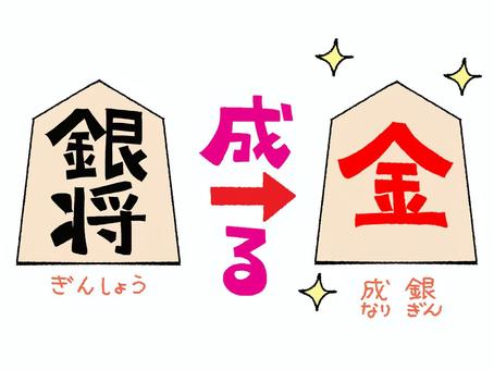 銀将と成銀 銀将,成銀,成る,文字絵,将棋,駒,生駒,成駒,おもて,うらのイラスト素材