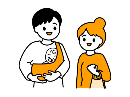赤ちゃんを連れた夫婦01 人物,男性,女性,夫婦,親子,家族,家庭,乳幼児,新生児,妊活のイラスト素材