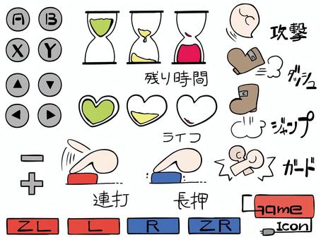 ゲームアイコン セット ゲーム,ボタン,コマンド,残り時間,残機,砂時計,ハート,ライフ,主線あり,実況のイラスト素材