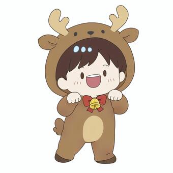 トナカイのコスプレをした男の子① クリスマス,トナカイ,コスプレ,着ぐるみ,衣装,冬,男の子,子供,幼児,イベントのイラスト素材
