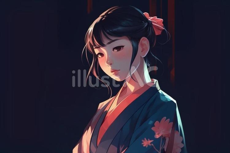 着物を着る和風女性 着物,日本人,かわいいのイラスト素材