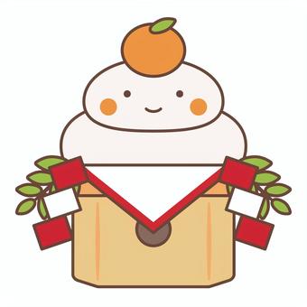 かわいい鏡餅_主線あり 鏡餅,お正月,縁起物,かわいい,年賀状素材,餅,元旦,新年,表情,笑顔のイラスト素材