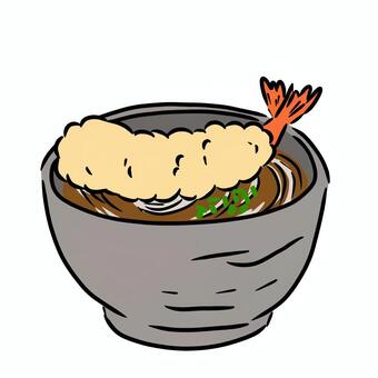 天ぷらそば そば,天ぷら,手書き,エビ,食べ物,年越しのイラスト素材