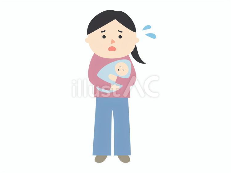 赤ちゃんを抱っこして困る主婦のイラスト 主婦,赤ちゃん,専業主婦のイラスト素材