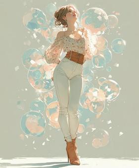 白いパンツ姿のキラメク女性