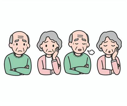 困っている老夫婦のカットイラスト シニア,夫婦,困った,疑問,老夫婦,老人,中高年,おじいさん,おばあさん,男女のイラスト素材