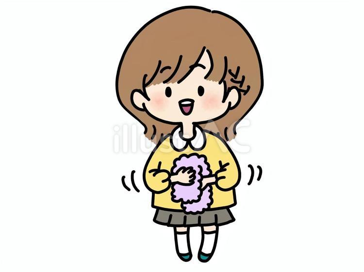 手を拭く女の子　黄色 女の子,タオル,ハンドタオルのイラスト素材