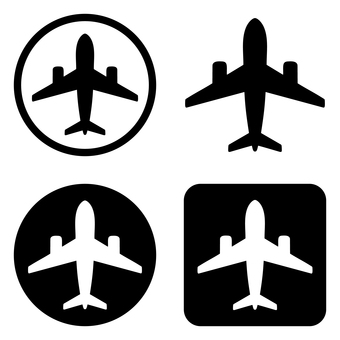 飛行機の黒いスタンプアイコン 4種セット 飛行機,ジャンボジェット,ジェット機,乗り物,交通手段,シルエット,マシン,空港,旅客機,航空機のイラスト素材