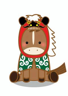 獅子舞のかぶりものをきた馬 年賀状,獅子舞,正月,馬,うま,ウマ,午年,新年,2026年,干支のイラスト素材