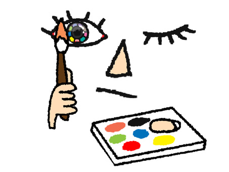 構図を確認するリアクション 目,構図,筆,パレット,リアクション,pop調,手描き,挿絵,ワンポイント,素材のイラスト素材