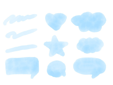 水彩のゆるいフレーム水色（あしらい） 水彩,形,吹き出し,タイトルフレーム,ゆるい,手描き,アクセント,模様,歪み,変形のイラスト素材