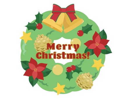 クリスマスリース　文字入り　赤 クリスマス,リース,文字入り,merrychristmas,メリークリスマス,英語,文字,飾り,モチーフ,ベルのイラスト素材